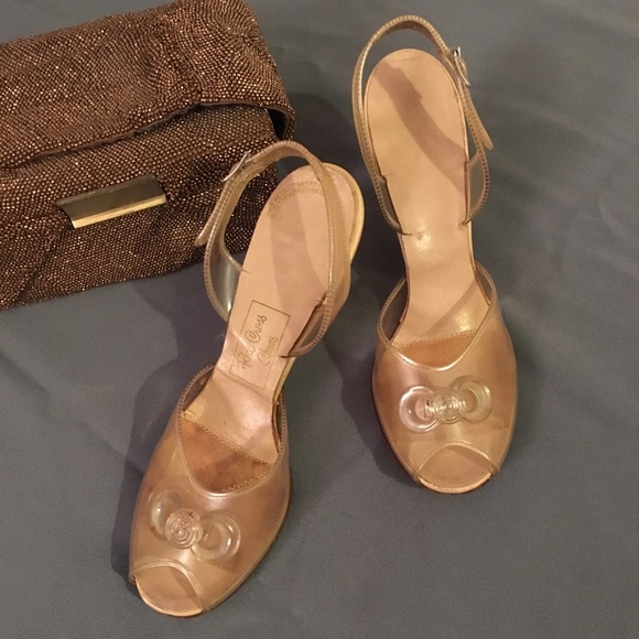 Vintage Shoes - Rare 1940’s clear lucite etched heel slingback 7